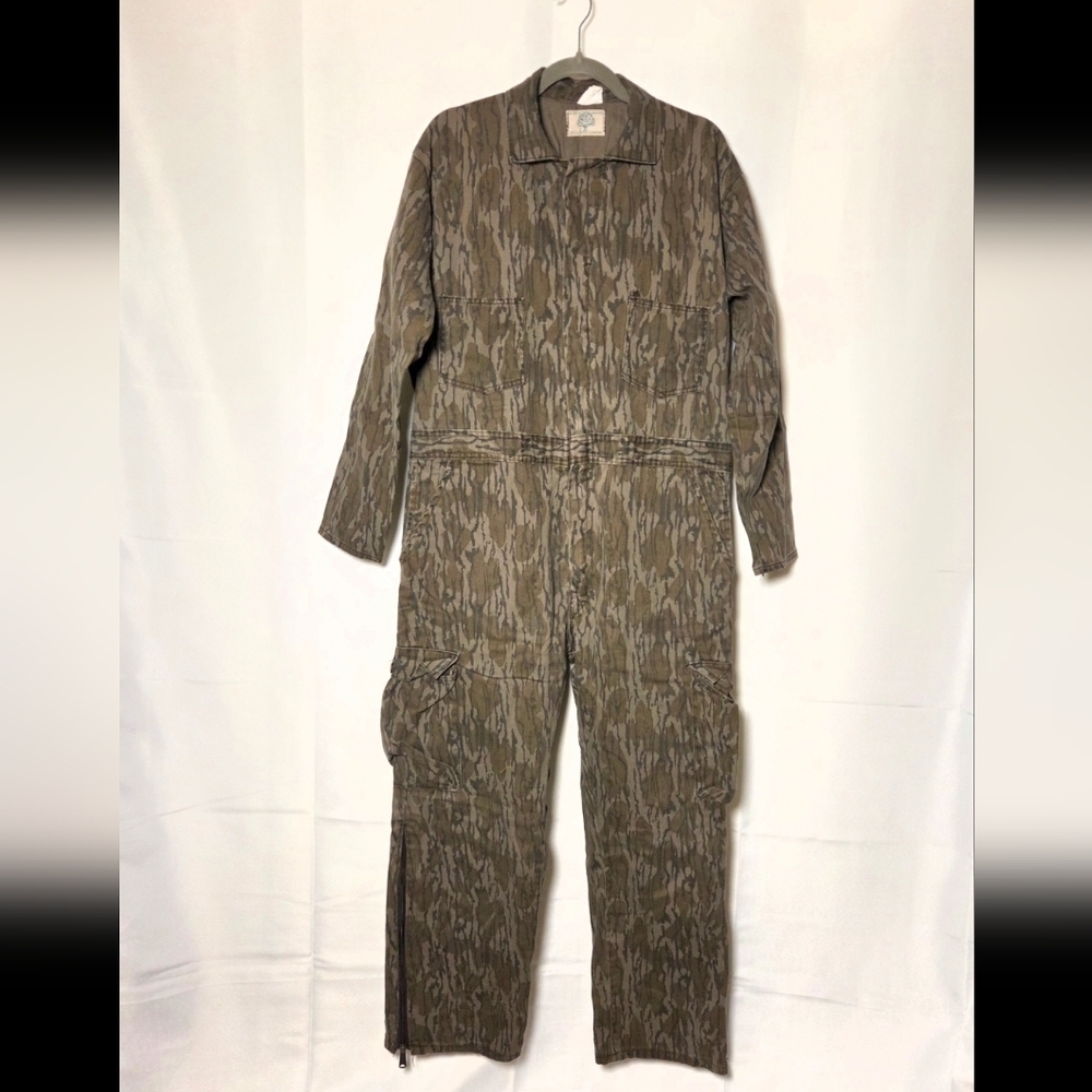 Vintage Mossy Oak Bottomland Camo Coveralls Deer Duck Hunting Cargo USA Large